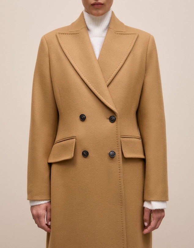 Trenery - Italian Wool Cashmere Longline Coat in Dark Camel
