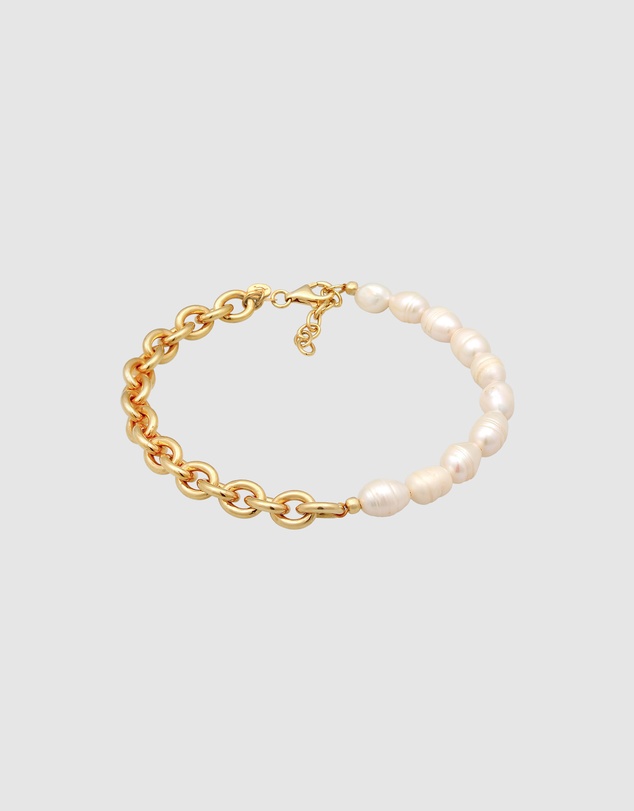 Elli Jewelry - Anklet Layer Links Baroque with Freshwater Cultured Pearl in 925 Sterling Silver Gold Plated