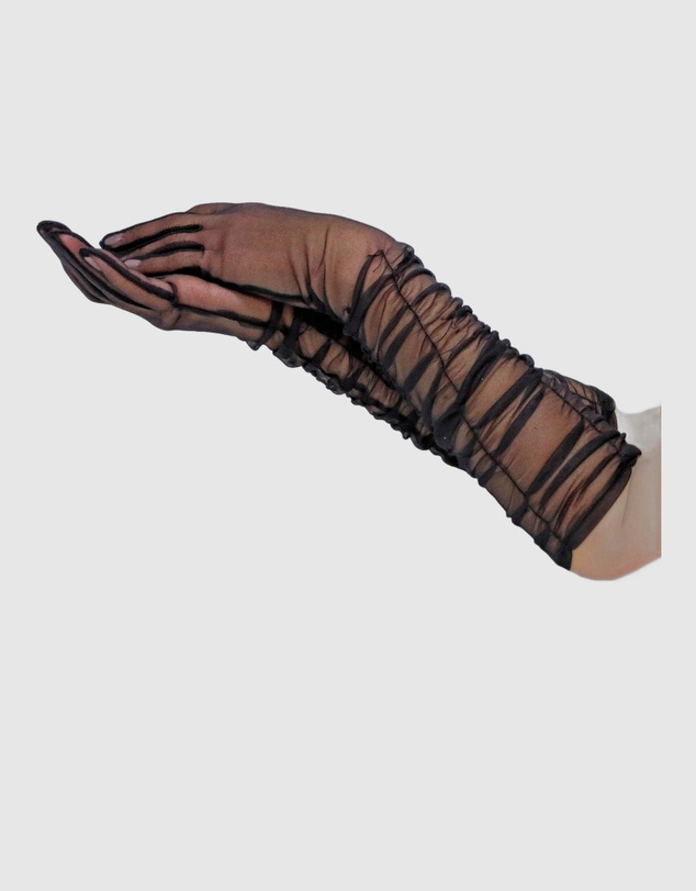 DENTS - Sheer Ruched Tulle Elbow Length Evening Gloves