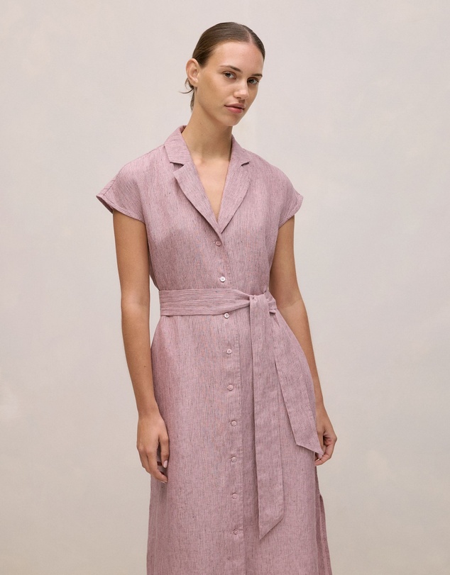 Trenery - Linen End On End Stripe Shirt Dress in Light Pink