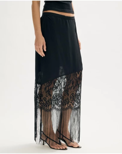 Minima Esenciales - Pia Fringe Lace Midi Skirt