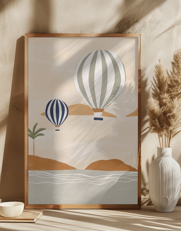 Olive et Oriel - Airballoons In Dessert by Ivy Green Illustrations Art Print