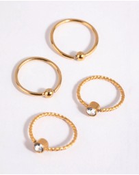 Lovisa - Gold Plated Surgical Steel Textured Diamante Nose Ring 4-Pack