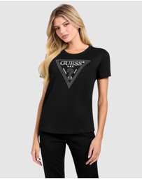 GUESS - Short Sleeve Crewneck Krystal Triangle T-Shirt