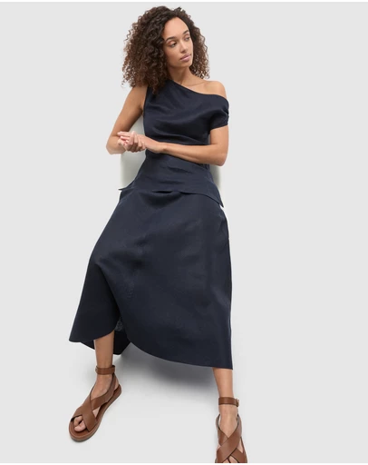 Seed Heritage - Linen Draped Shoulder Top