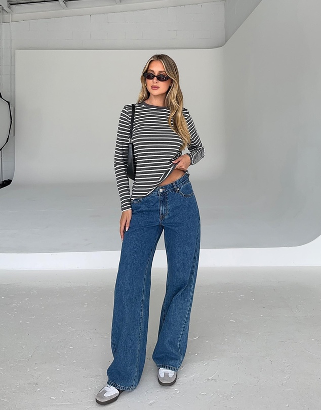 Dazie - Melrose Long Sleeve Stripe Boyfriend Tee