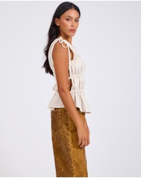 ONE TEASPOON - Evelyn Gathered Ruched Tie Top - Cream
