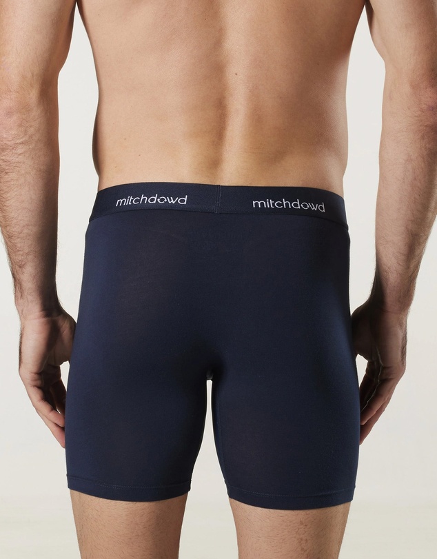 Mitch Dowd - Mens Stretch Cotton Comfort Long Leg Trunks 3 Pack - Navy