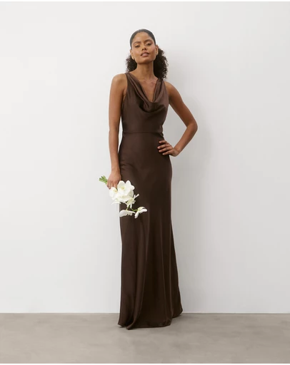 Six Stories - Cowl Front Satin Bridesmaid Dress