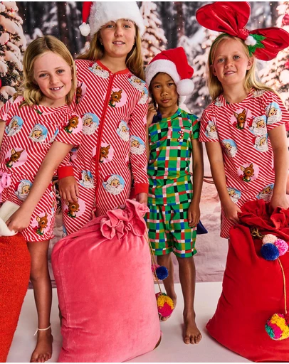 Kip&Co - Christmas Jolly Tartan Kids Organic Cotton Short Sleeve Tee Short Pyjama Set - Kids