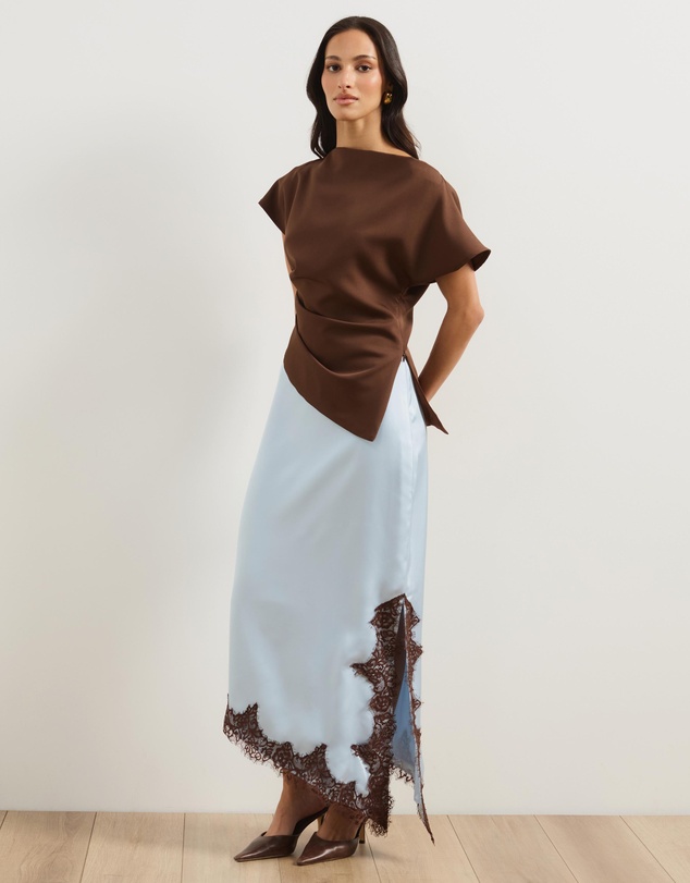 Atmos&Here - Alanna Asymmetrical Lace Side Split Midi Skirt