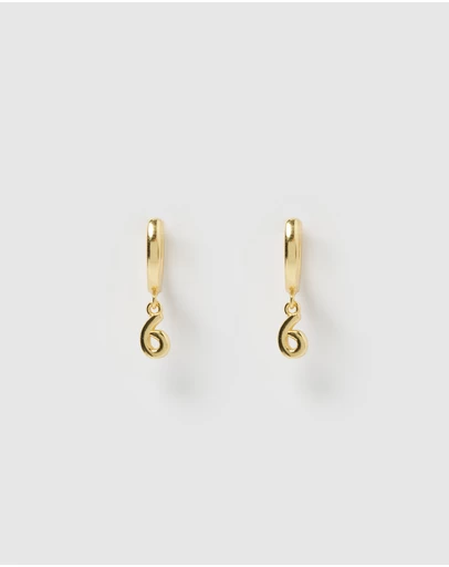 Izoa - Number 6 Huggie Earrings