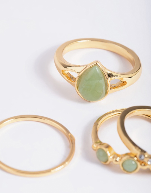 Lovisa - Gold Plated Diamante Pear Ring Stack Pack