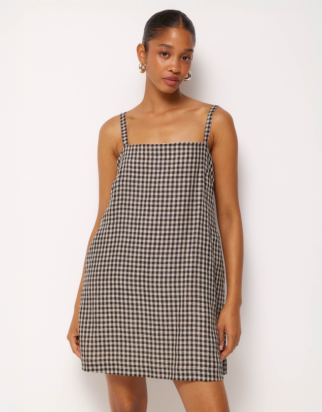 AERE - Avenly Linen Gingham Mini Dress