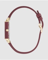 Furla - Arco Square Gold-Tone Dark Red Leather Watch