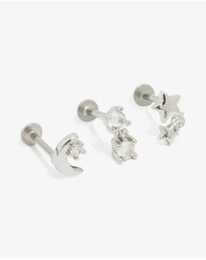 Lovisa - Surgical Steel Cubic Zirconia Mixed Threadless Flat Back Studs 3-Pack