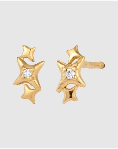 Elli Jewelry - Zirconia Star Stud Earrings in Gold-Plated 925 Silver