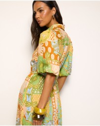 AERE - Amalie Linen Puff Sleeve Shirt Dress