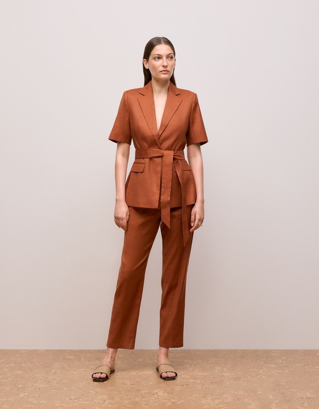 Trenery - Stretch Linen Short Sleeve Blazer in Burnt Orange