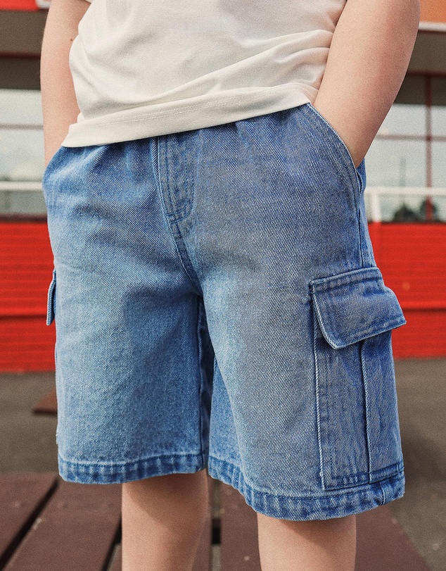 Rock Your Kid - Devo Denim Cargo Shorts - Kids