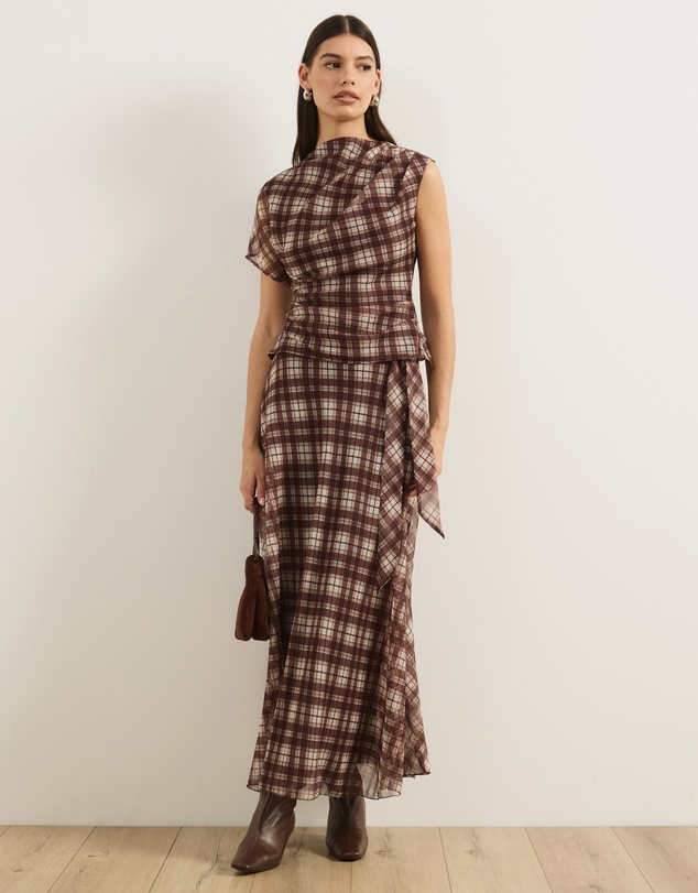 Atmos&Here - Rumi Checked Print Maxi Skirt