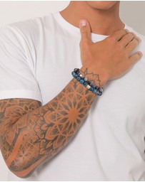 Kuzzoi - ICONIC EXCLUSIVE - Bracelet Men Agate Gemstone Bead Blue in 925 Sterling Silver