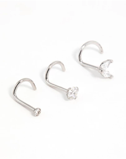 Lovisa - Surgical Steel Cubic Zirconia Butterfly & Round Nose Stud 3-Pack