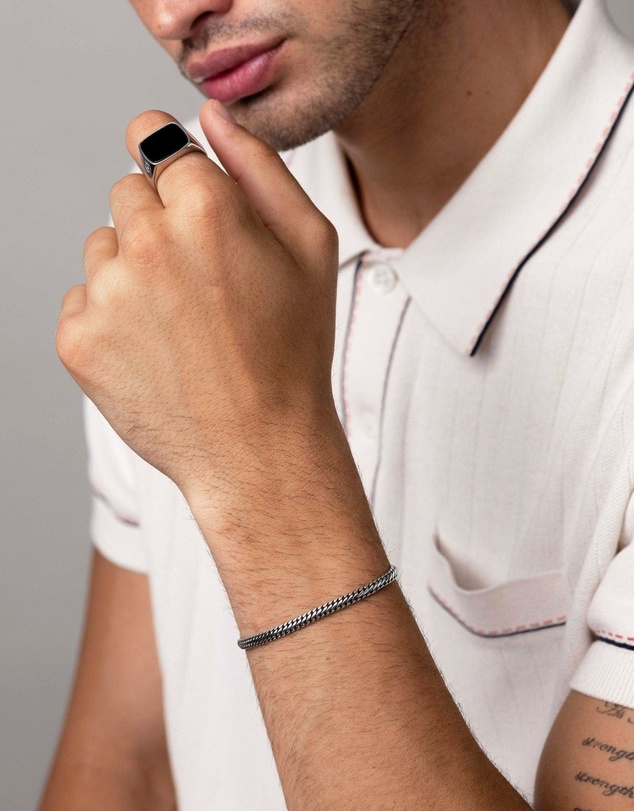 Nialaya Jewellery - Men's Sterling Silver 4mm Chain Bracelet