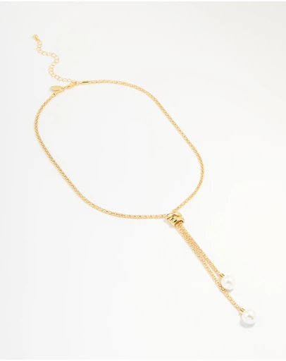 Lovisa - Gold Plated Pearl Lariat Adjustable Necklace