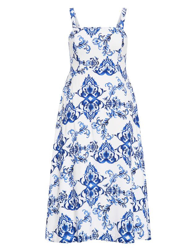 City Chic - Plus size Mykonos Print A-line Maxi Dress - white