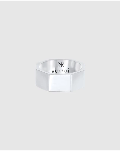 Kuzzoi - ICONIC EXCLUSIVE - Polished Hexagon Band Ring in 925 Sterling Silver