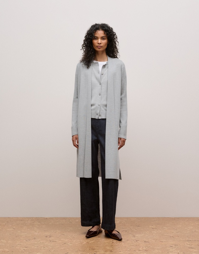 Trenery - Merino Longline Cardigan in Grey Marle