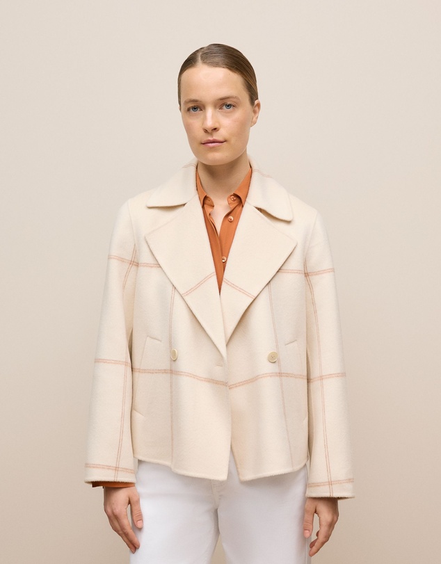Trenery - Double Faced Wool Check Peacoat in Stone