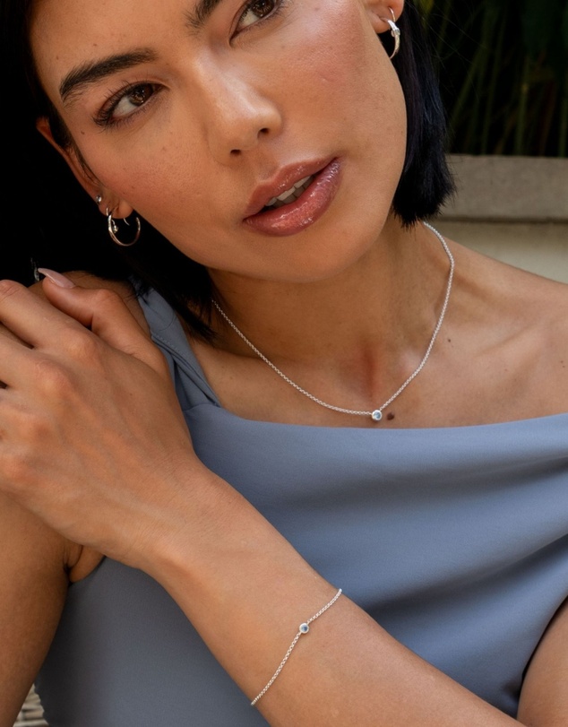 Dower & Hall - Women's Single Aquamarine Dewdrop Chain Bracelet In Sterling Silver