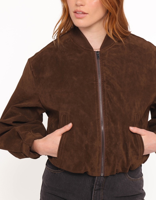 Petal & Pup - Goldie Faux Suede Bomber Jacket - Brown