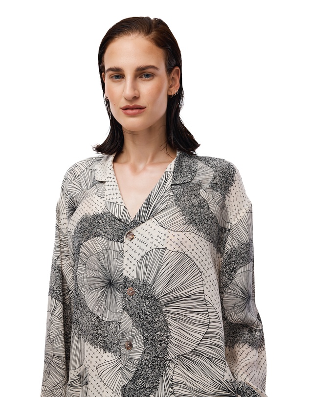 THE TALES - Illustrated Flower Crepe Peasant Shirt