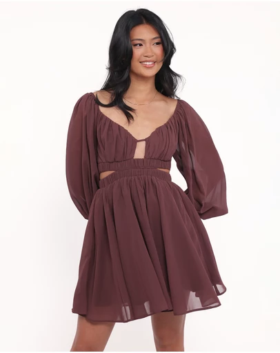 Petal & Pup - Katniss Long Sleeve Mini Dress - Chocolate