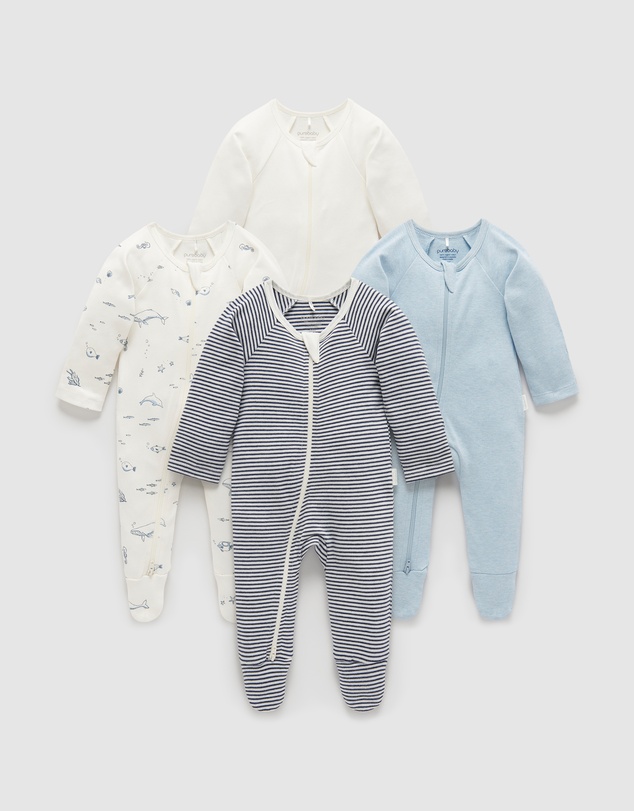 Purebaby - 4 Pack Zip Growsuit-Babies