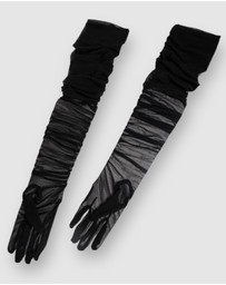 High Heel Jungle - Ariana Ruched Mesh Opera Glove - Black