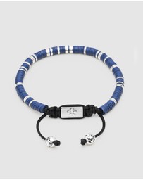 Nialaya Jewellery - Men's Beaded Bracelet with Dark Blue and Silver Disc Beads