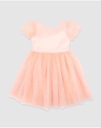 Bebe by Minihaha - Peach Spot Puff Sleeve Dress With Back Bow 3-10 Yrs