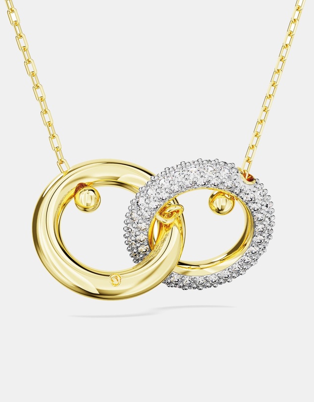 Swarovski - Dextera pendant, Interlocking loop, White, 18K gold finish
