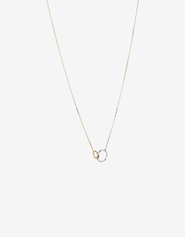 Michael Hill - Two-Tone Double Circle Link Hammered Finish Necklace in 10kt White & Yellow Gold