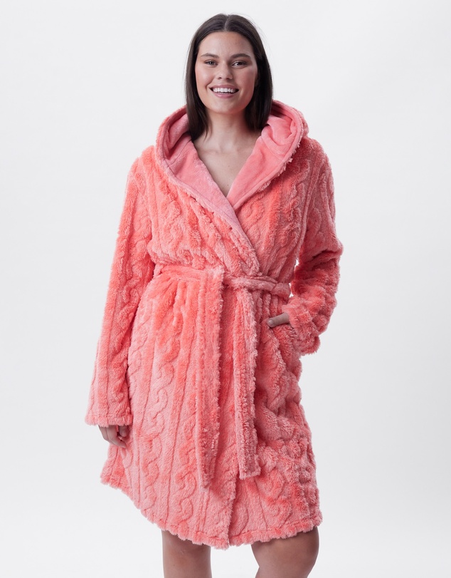 Bras N Things - Maxine Short Hooded Gown - Dark Coral