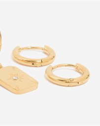 Lovisa - Waterproof Gold Plated Stainless Steel Cubic Zirconia Star Disc & Huggie Earrings 3-Pack