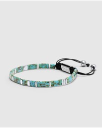 Nialaya Jewellery - Men's Bracelet with Marbled Turquoise And Silver Miyuki Tila Beads