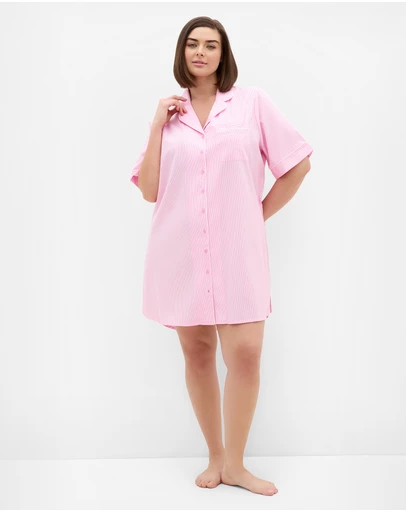 City Chic - Plus size Zoie Oversized Stripe Sleep Shirt - pink
