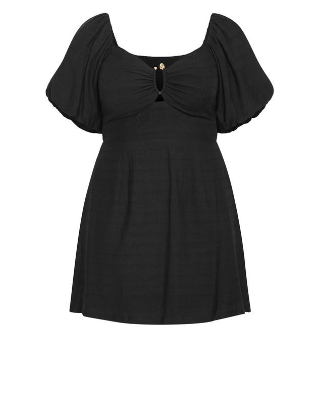 City Chic - Plus size Lora Puff Sleeve Mini Dress - black