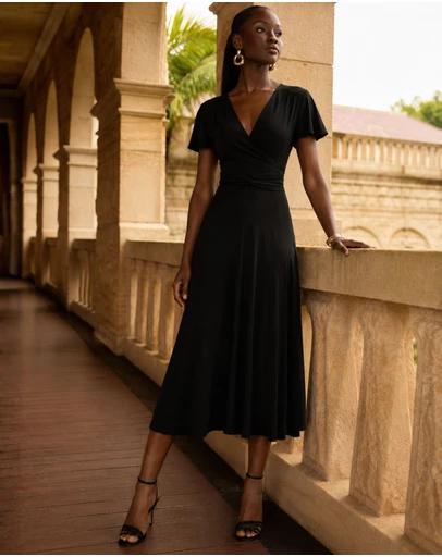 SACHA DRAKE - Flute Sleeve Reverse Wrap Dress