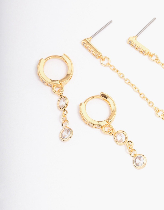 Lovisa - Gold Plated Round & Pearl Cubic Zirconia Earrings Pack